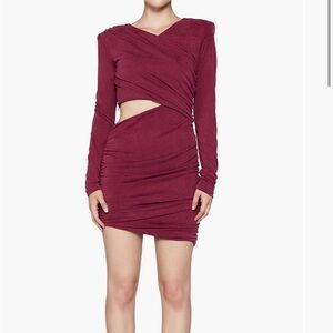 Bardot Red Asymmetrical Ruched Mini Dress